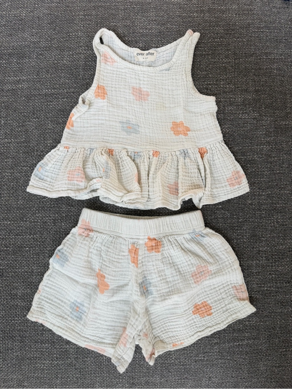 Ever After Girls Peach Floral Ruffle Tank & Shorts Set